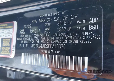 2023 Kia Rio S z USA, uszkodzony, nr VIN 3KPA24AD9PE546076